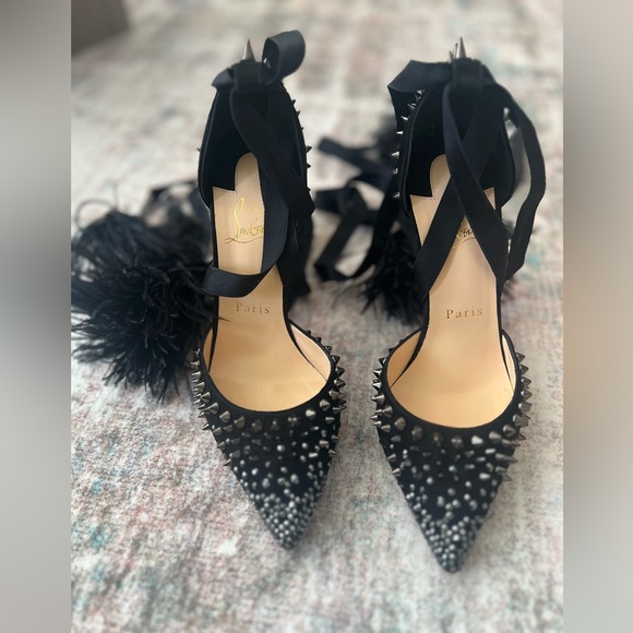 Christian Louboutin Black Spiked Heels with Red Soles